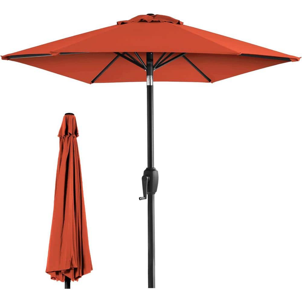 7.5 ft. Powder-Coated Steel Frame Market Push-Button Tilt Patio Umbrella in