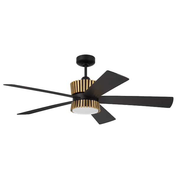 CRAFTMADE Theiry 52 in. Indoor Flat Black/Satin Brass Finish Ceiling Fan with Smart WiFi Enabled Remote and Optional LED Light Kit