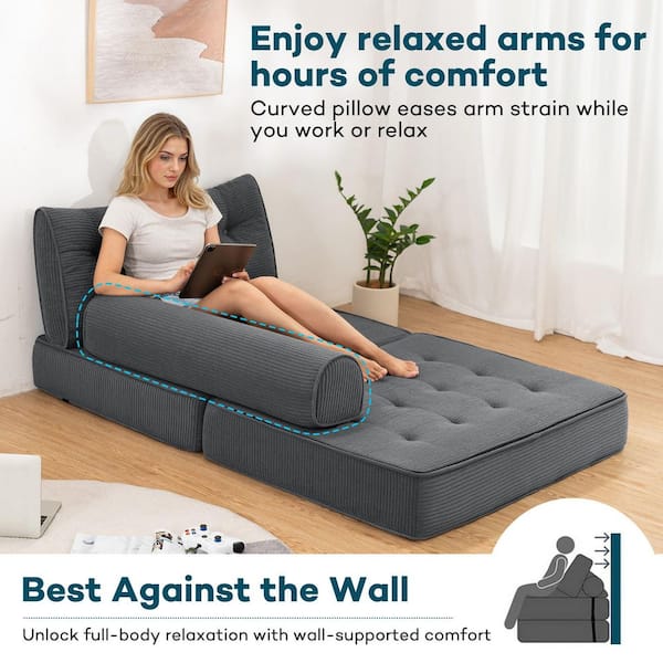 Hommpa 39.37 in. Folding Gray Corduroy Twin Size Folding Sofa Bed
