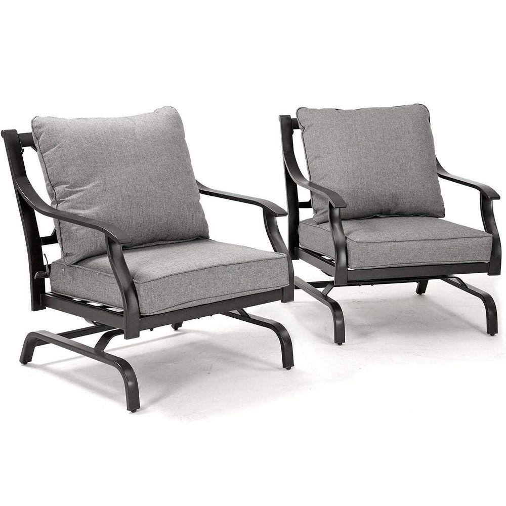 MEOOEM 2 Pieces Metal Outdoor Rocking Chair with Gray Olefin Cushions ...
