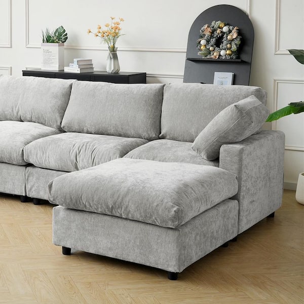 Sofa Covers Washable, Lawson 34 in. Armless Chenille Modular Sofa Cloud Ottoman with Deep and Thick Cushion in Gray