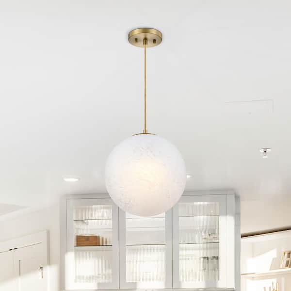 Designers Fountain Pixie 60-Watt 1-Light Brushed Gold Globe Pendant Light with Etched Cloud Glass Shade