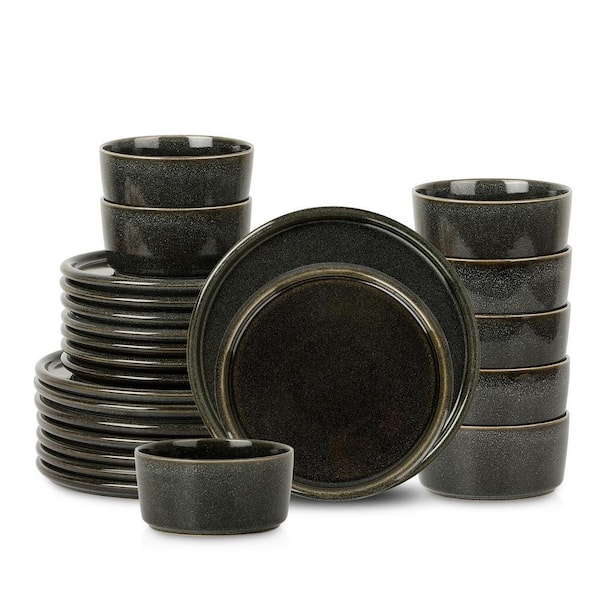 Eden 24-Piece Charcoal Grey Stoneware Dinnerware Set (Service for 8)