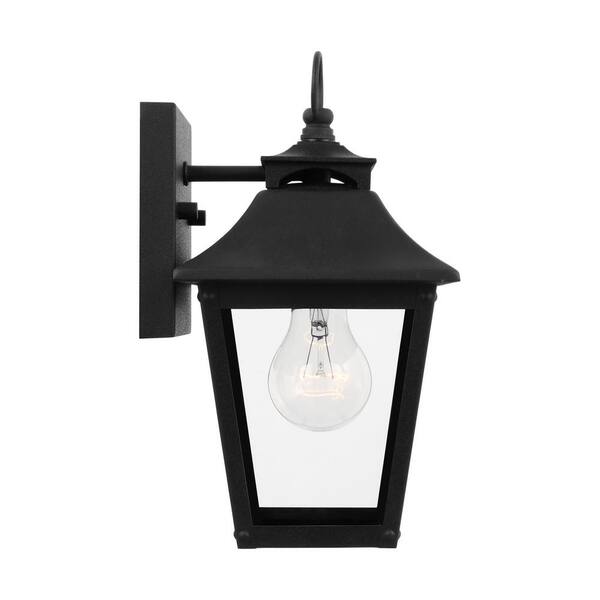 Generation Lighting - Galena Extra Small 1-Light Textured Black Outdoor Hardwired Wall Lantern Sconce with Clear Glass