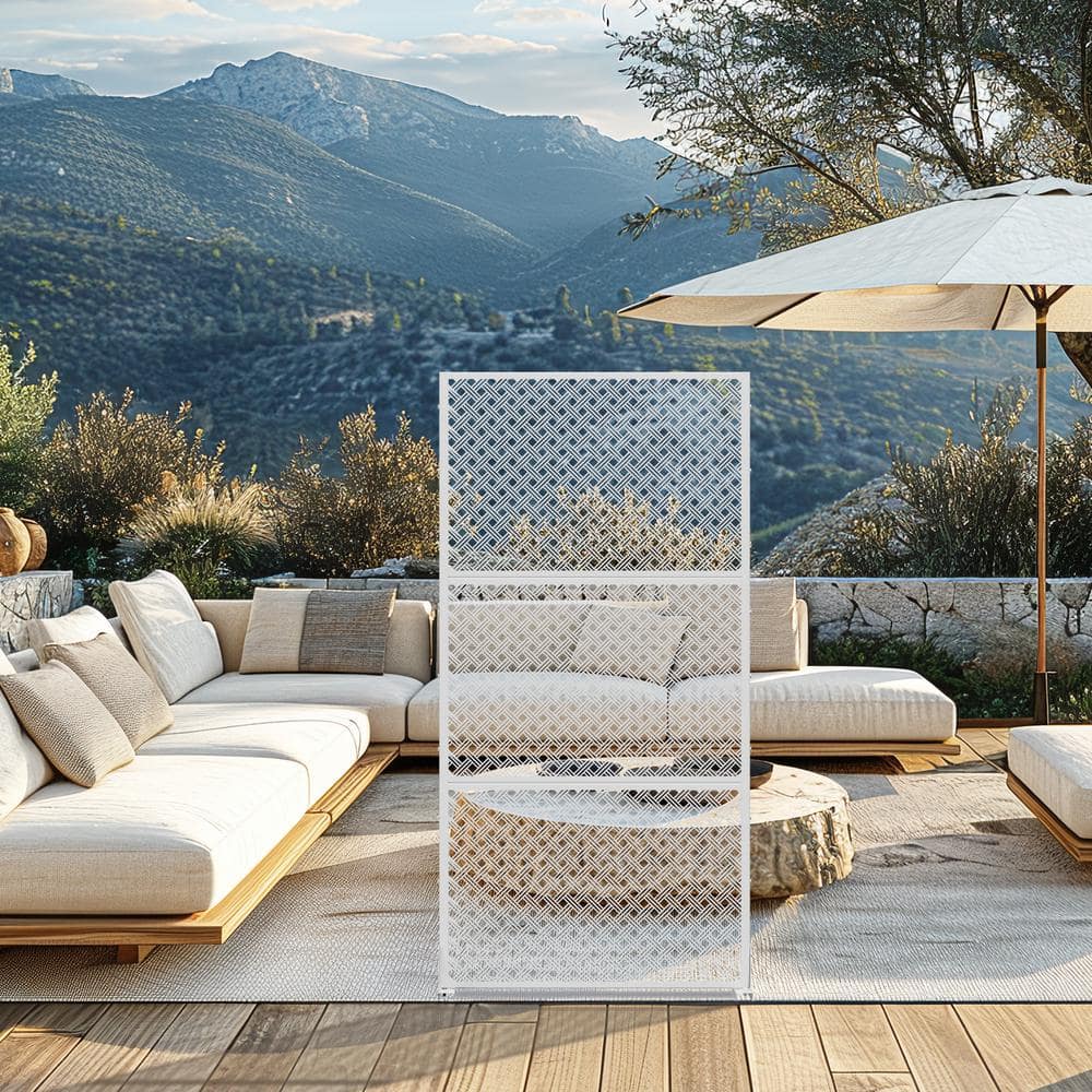 Jason 72 in. Galvanized Steel Garden Fence Outdoor Privacy Screen Garden Screen Panels in White