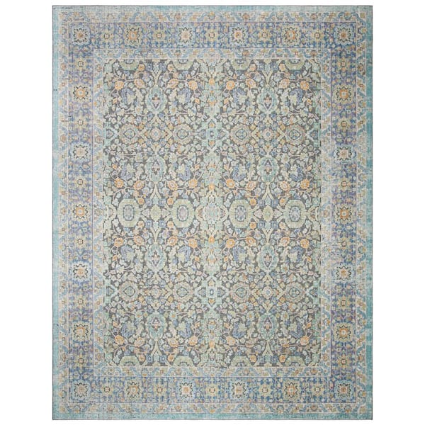 Provance 9 ft. x 12 ft. Blue/Green Border Oriental Area Rug