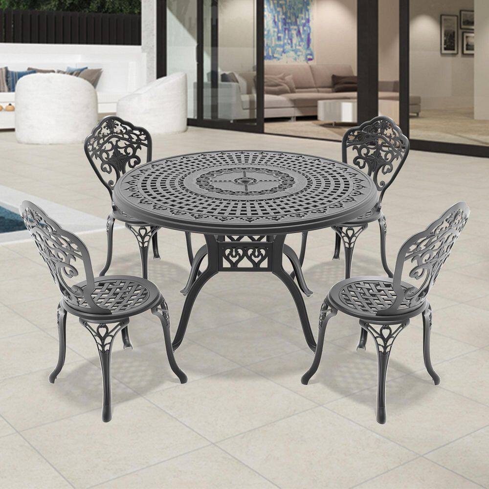 Black 5-Piece Cast Aluminum Round Outdoor Dining Set with All-Weather Rust-Resistant Frame price history on PriceWatchPro
