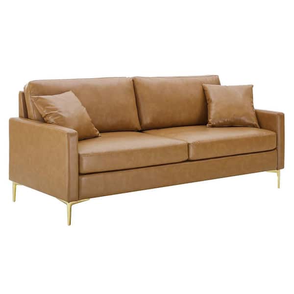 MODWAY Juliana 75 in. Tan Faux Leather 3-Seats Sofa with Dense Foam Padding