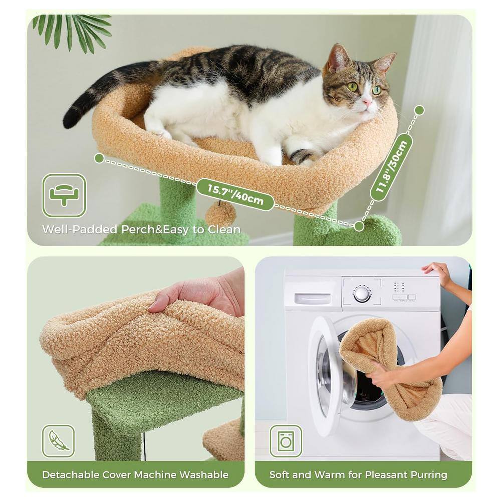 41-Inch Green and Beige Sisal Cactus Cat Tower with Cozy Condo
