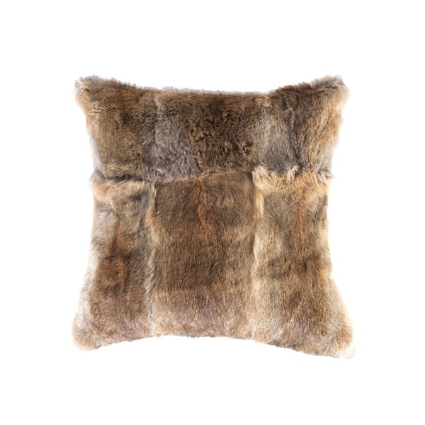 natural Rabbit Fur Hazelnut Animal Print 18 in. x 18 in. Throw Pillow