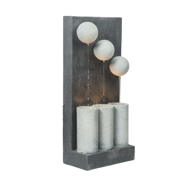 37 in. Tall Indoor/Outdoor 3-Tier Modern Infinity Calming Floor Fountain with LED Lights, Gray