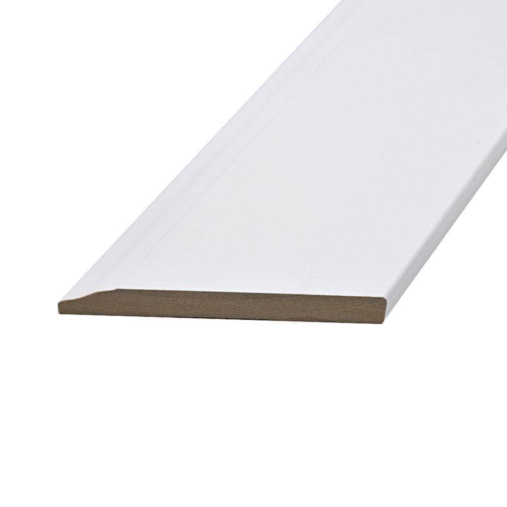 8 ft. x 3-1/4 in. x 9/16 in. White MDF Radius-Corner Base Moulding ...