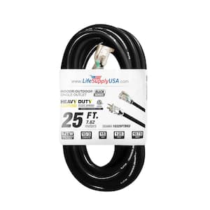 25 ft. 10-Gauge/3 Conductors SJTW Indoor/Outdoor Extension Cord with Lighted End Black (1-Pack)