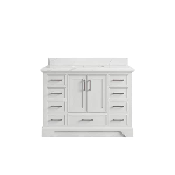 Willow Collections Charlotte 48 in. Single Sink Freestanding White Bath Vanity with Calacatta Laza Qt. Top Unassembled