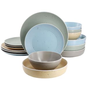 Emilia 16-Piece Assorted Double Bowl Stoneware Dinnerware Set Service for 4 in Speckled Multi-Color