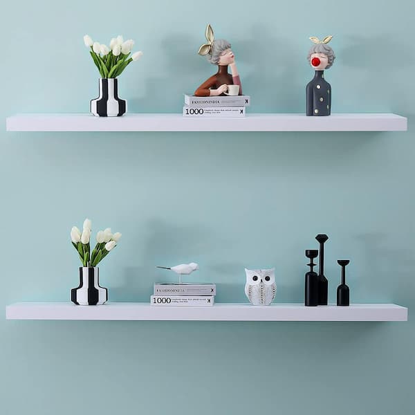 60 in. W x 9 in. D White Floating Decorative Wall Shelf