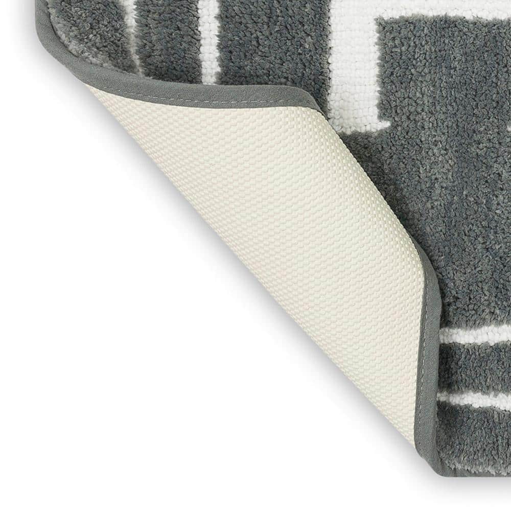 Pewter Gray Polyester Non-Slip Bath Mat with White Border