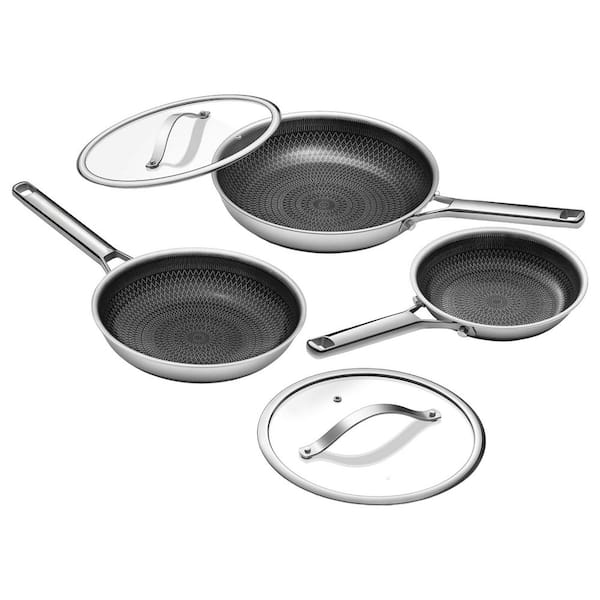 Tri-Ply Hybrid Ceramic Nonstick Frying Pan Set 3 Piece Stainless Steel Non-Toxic Oven Dishwasher Induction Safe