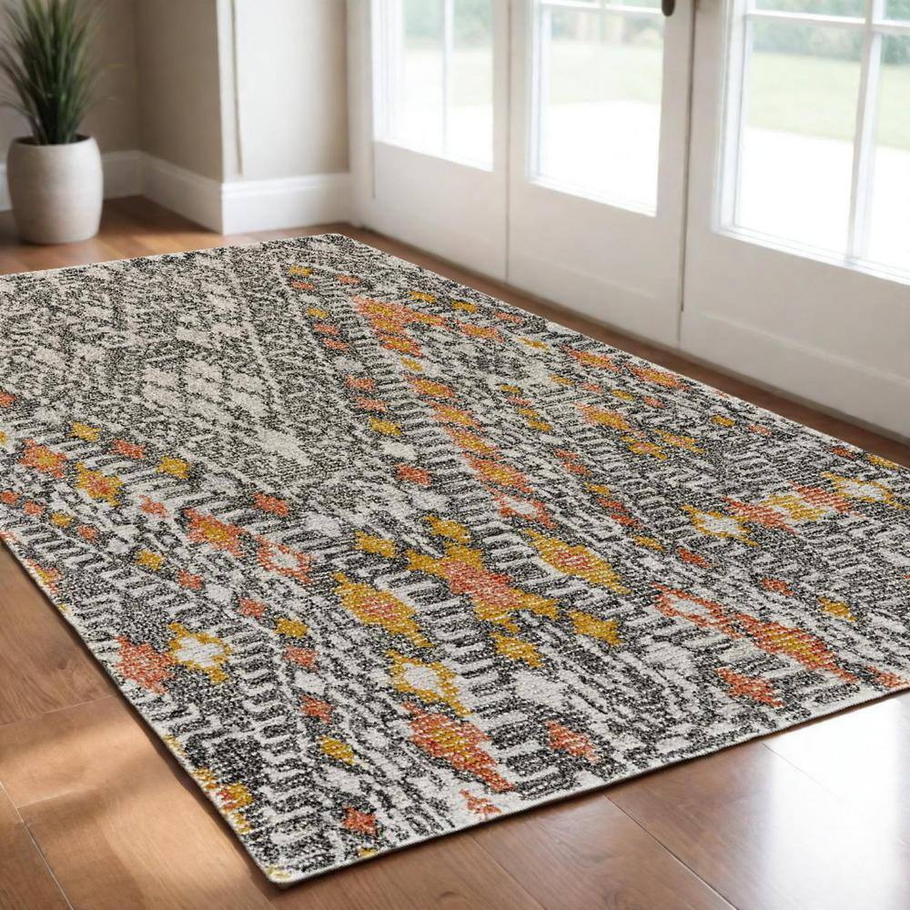 HomeRoots Gray Ivory and Orange 2 ft. x 3 ft. Geometric Area Rug ...