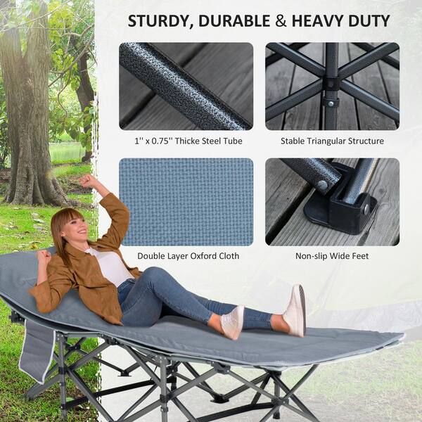 CAMPMAX Camping Cots for Aduts Most Comfortable Blue and Grey Double Layer Oxford Sturdy Folding Sleeping Cots for Heavy People Outdoor Travel Home Use Portable with Carry Bag