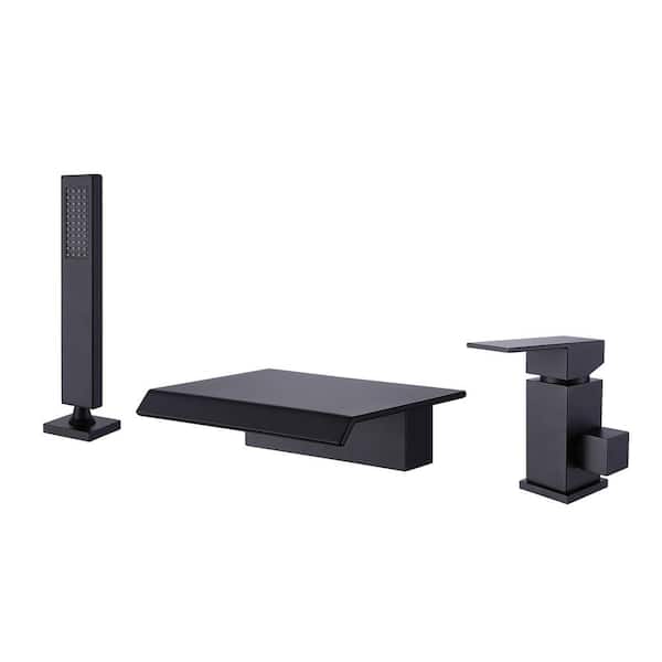matrix decor Single-Handle Tub-Mount Roman Tub Faucet with Hand Shower in Matte Black