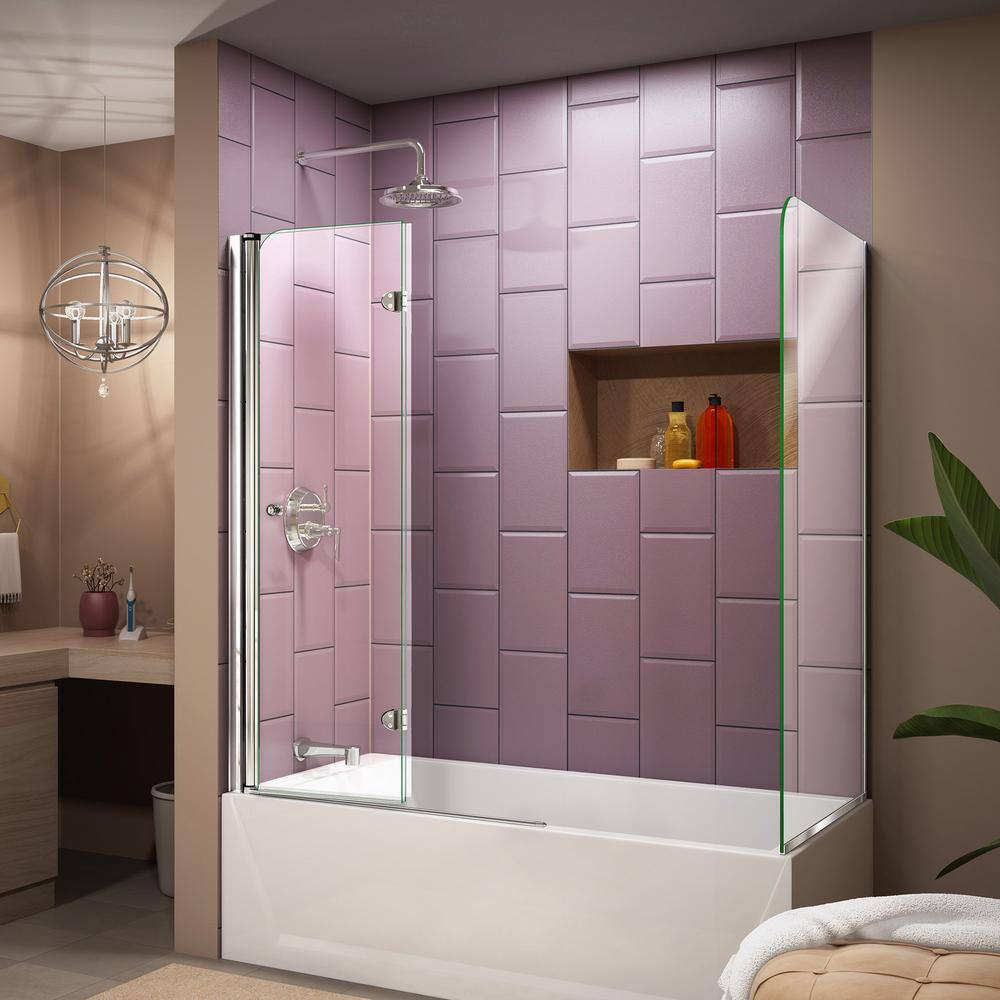 Aqua Fold Frameless Clear Glass Chrome Hinged Tub Door