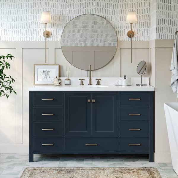 60 Bainbridge Vanity with Double Sinks and Carrara Marble Top in Blue -  HouseTie