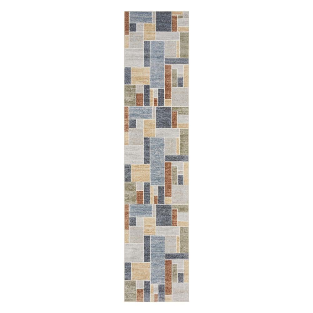 2 X 12 Blue Geometric WashableArea RugRunner Rug price history on PriceWatchPro