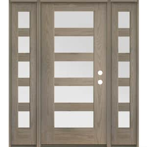 ASCEND Modern 64 in. x 80 in. 5-Lite Left-Hand/Inswing Satin Glass Oiled Leather Stain Fiberglass Prehung Front Door/DSL