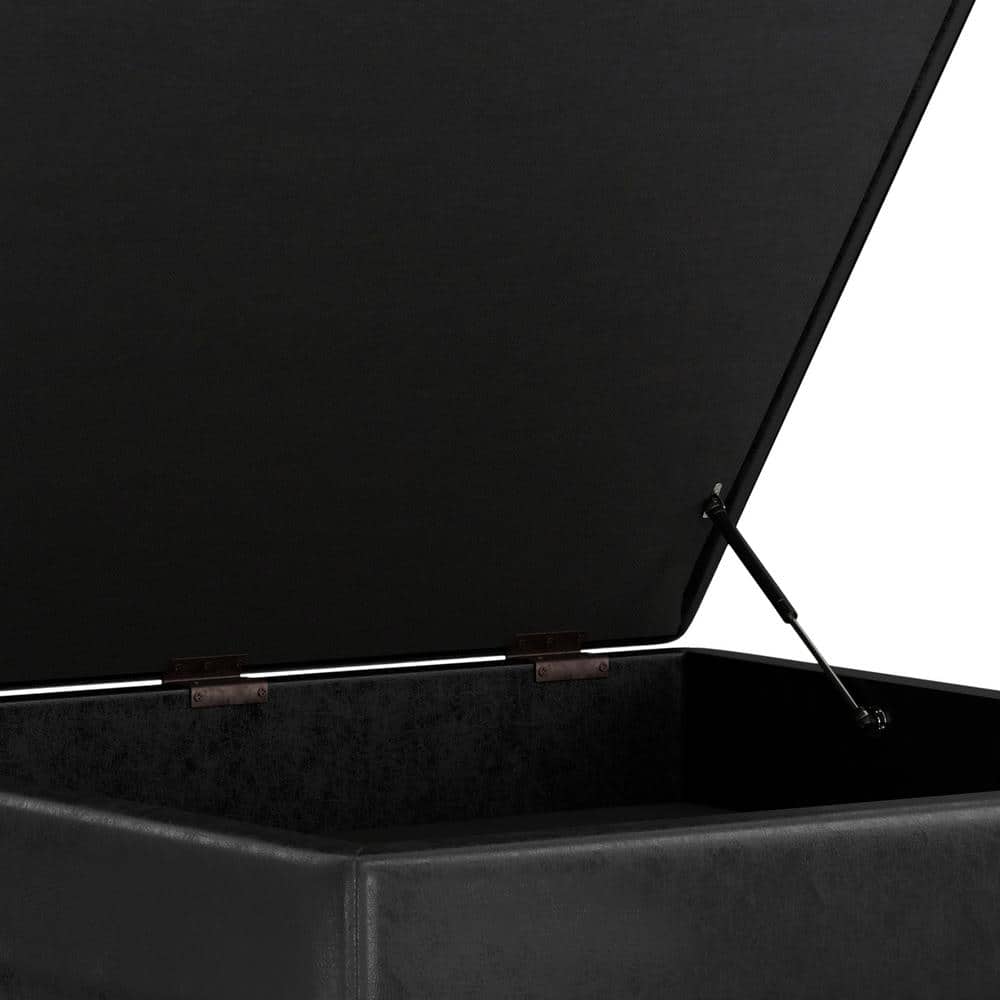 Owen 40" Distressed Black Vegan Leather Coffee Table Ottoman