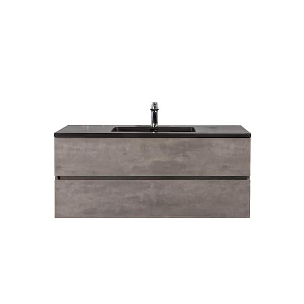 Abruzzo EDI 48.0 in. W x 18.70 in. D x 19.70 in. H Wood Melamine Vanity Set in Cement Grey with Black quartz sand surface Top