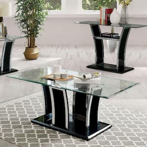 47.25 in. Black and Clear Rectangle Glass Top Coffee Table