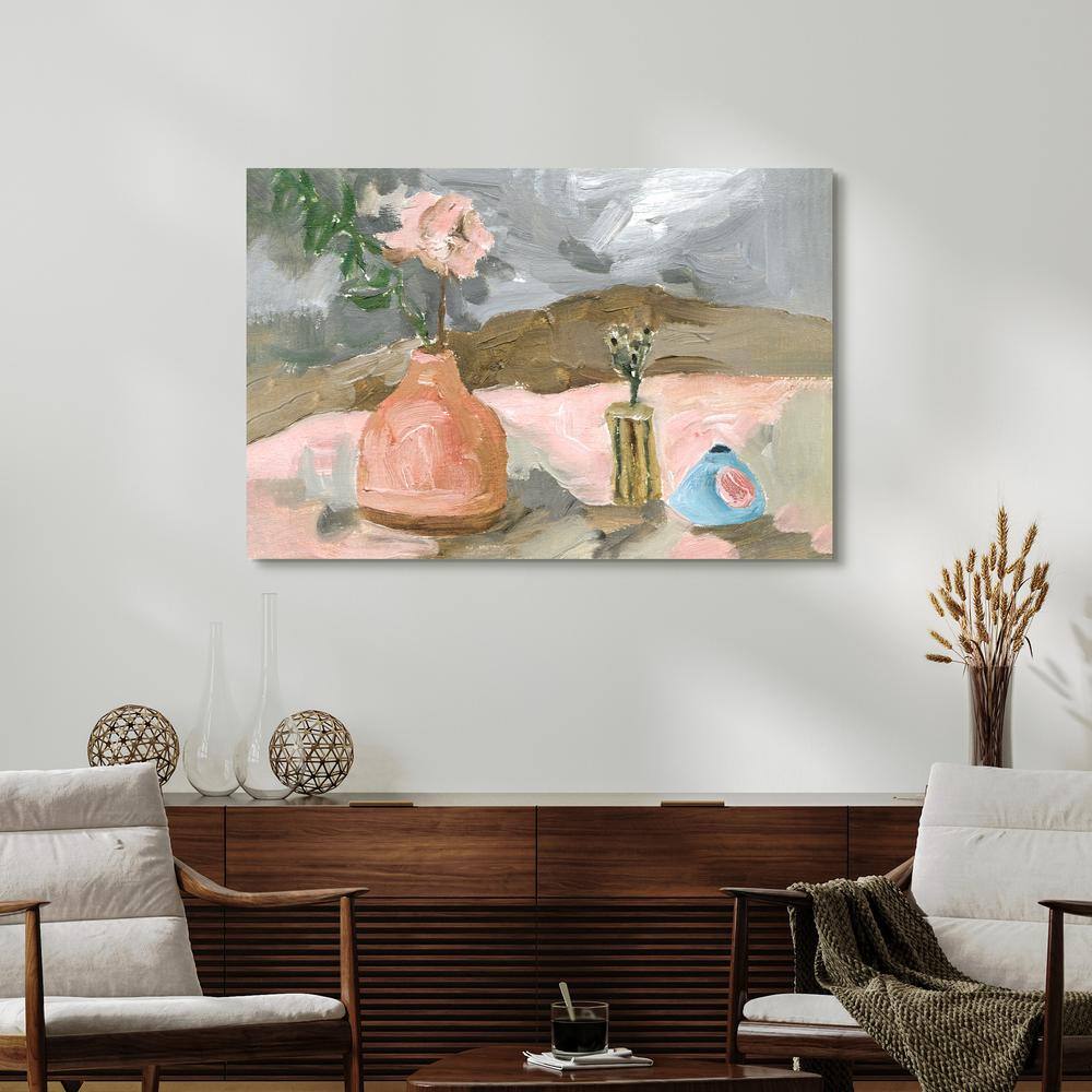 Rustic Still Life Glass Wall Art with Pink Vase and Flowers