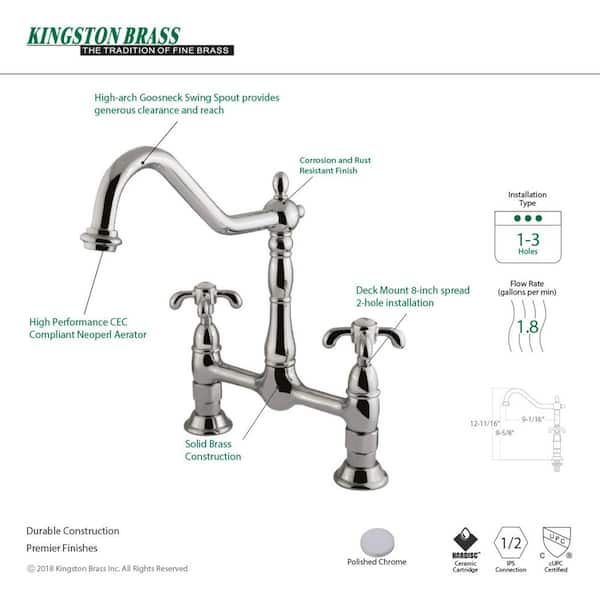 Victorian 2-Handle Bridge Kitchen Faucet with Cross Handle in Chrome