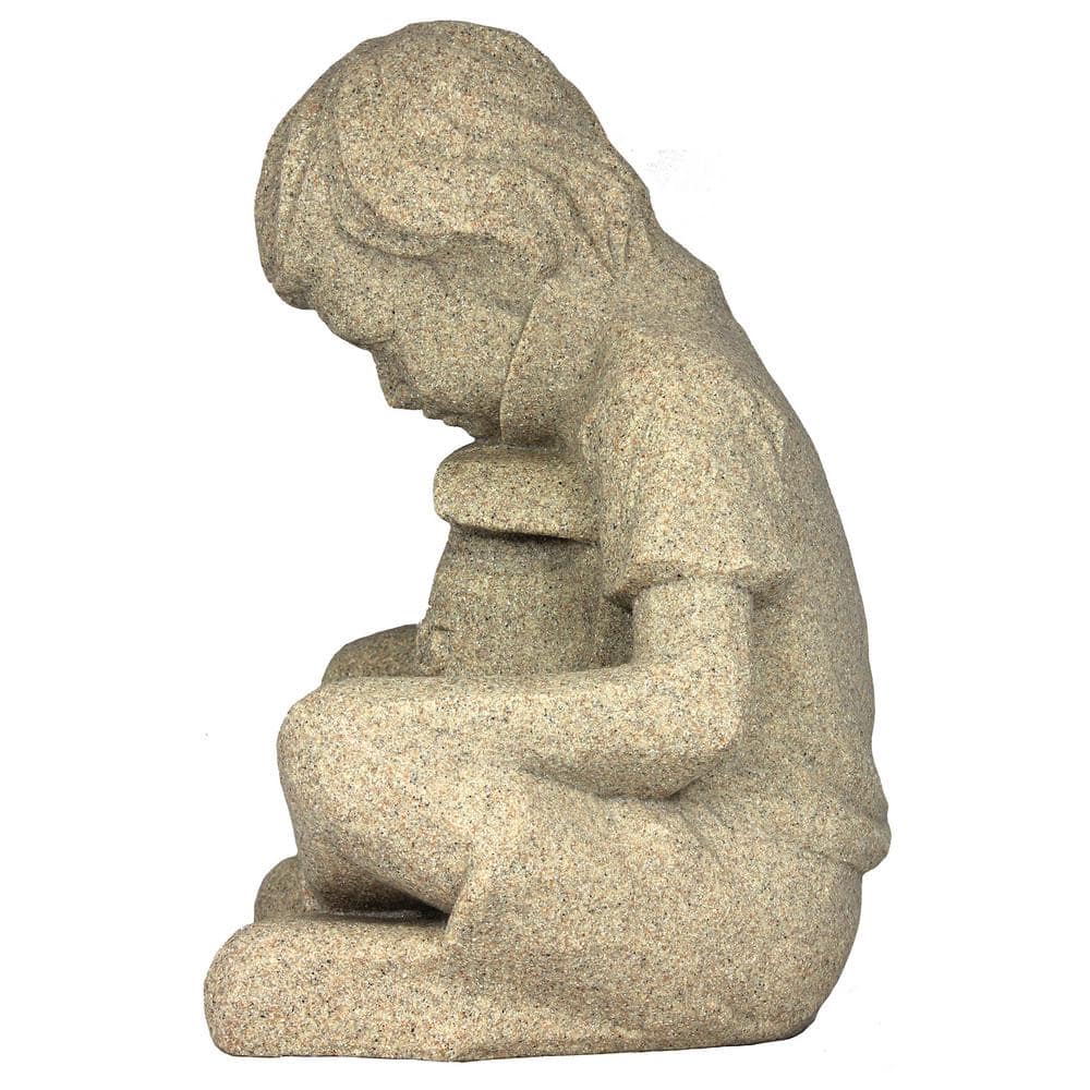 Nature Boy Sandstone Resin Garden Statue, 16” Height