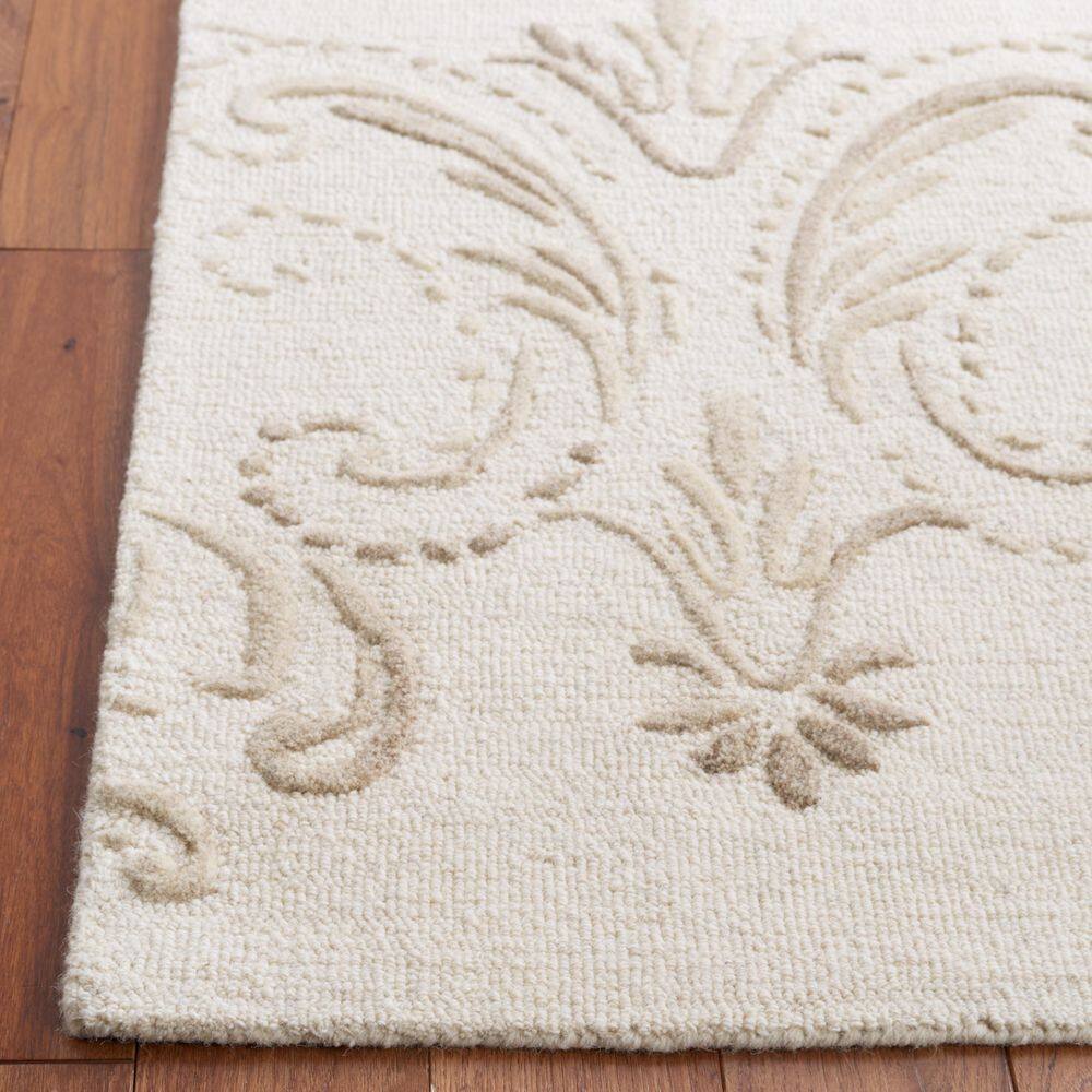 Ivory and Beige Floral Hand-Tufted Wool Area Rug 3' x 5'