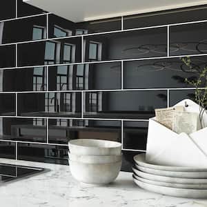 Glass Subway 3 in. x 9 in. x 6mm Wall Tile Case - Black (27 Piece, 5 Sq.ft.)