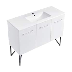 Annecy 48 in. Single, 2-Door, 1 Drawer Bathroom Vanity in White with White Basin
