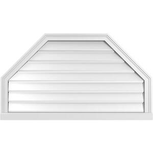 42 in. x 24 in. Octagonal Top Surface Mount PVC Gable Vent: Functional with Brickmould Sill Frame