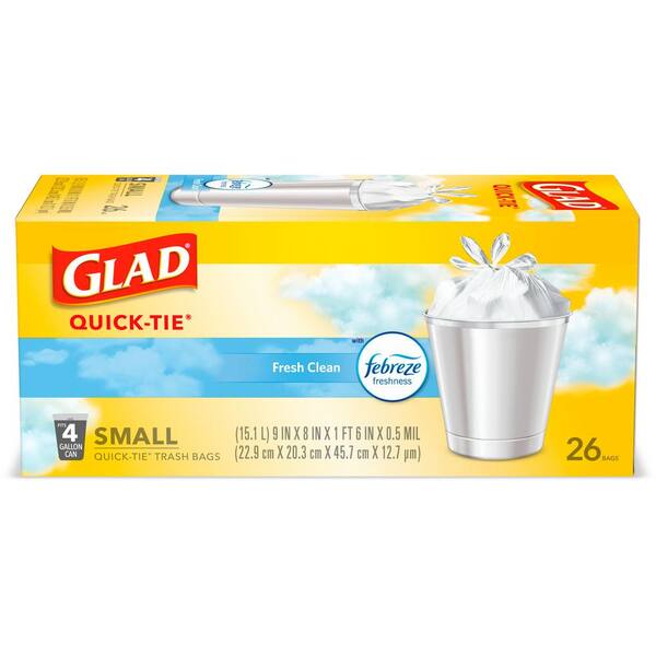 Glad 4 Gal. White Fresh Clean OdorShield Quick-Tie Small Trash Bags (26-Count)