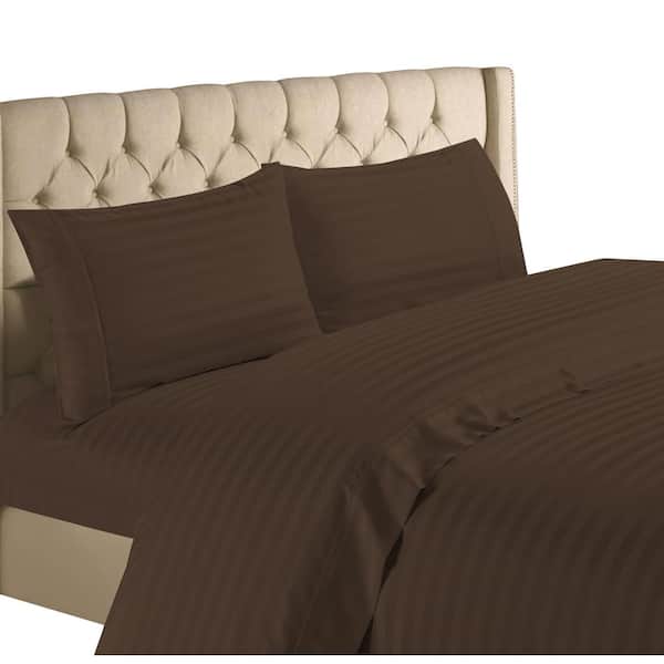 Unbranded 4-Piece Brown 1200-Thread Count 100% Egyptian Cotton Deep Pocket Stripe Full Bed Sheets