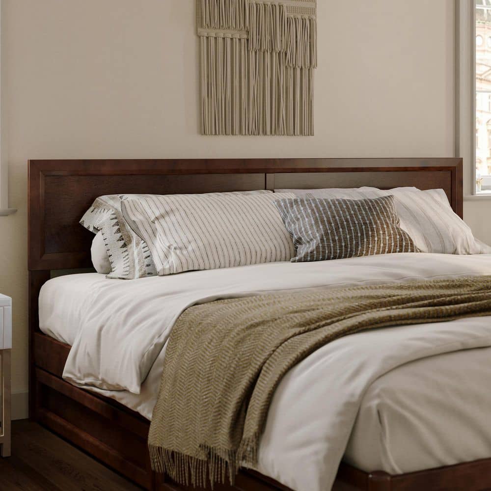 Walnut King Solid Wood Platform Bed with Trundle