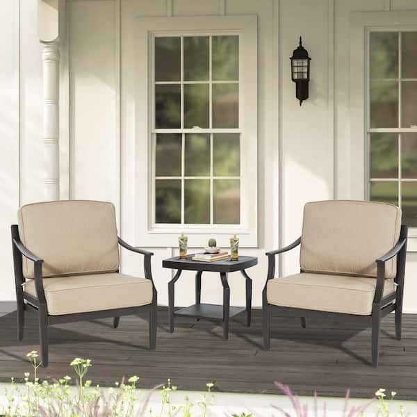 Tamarin 3-Piece Aluminum Outdoor Conversation Set with Echo Dune Sunbrella Cushions
