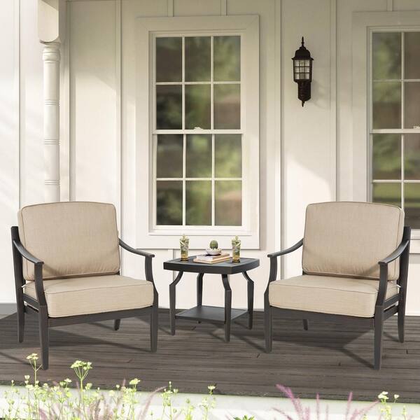 ULAX FURNITURE Tamarin 3-Piece Aluminum Outdoor Conversation Set with Echo Dune Sunbrella Cushions
