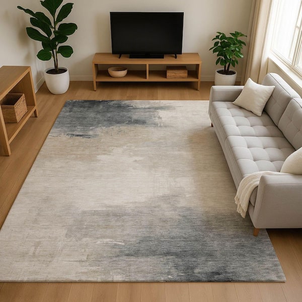 Mayfield Premium Machine Washable Abstract AMF1672 Beige 9 ft. x 12 ft. Area Rug
