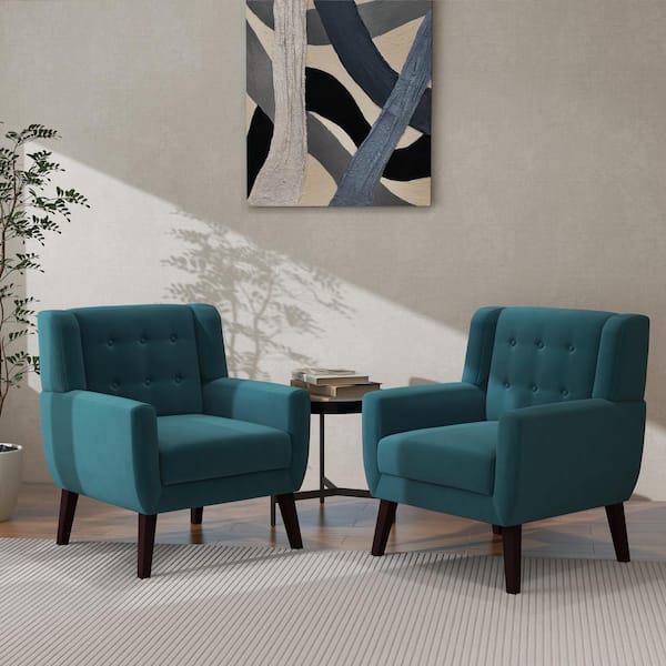 Uixe Mid-Century Modern Button Blue Velvet Accent Arm Chair (set of 2)