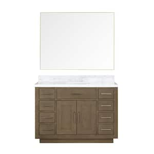 Condor 48 in W x 22 in D Grey Oak Single Bath Vanity, Carrara Marble Top, and 46 in Mirror