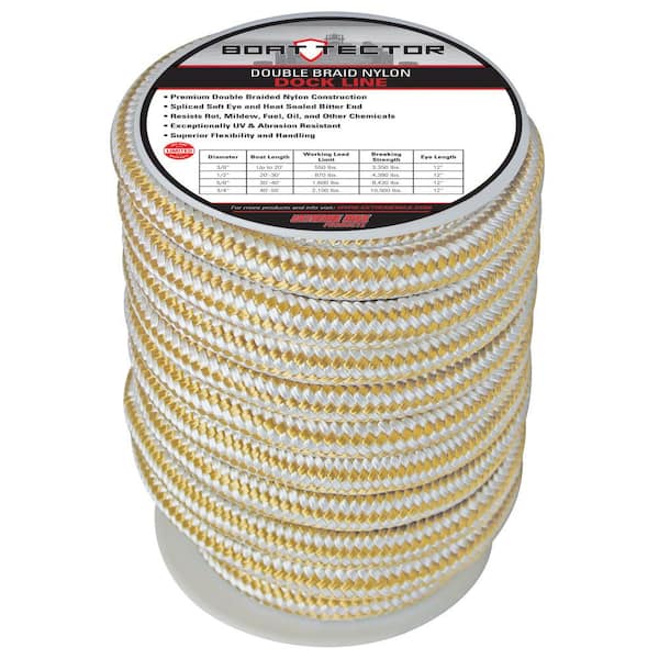 Extreme Max 3006.2324 BoatTector 3/4 D x 40' L White/Gold Nylon Double Braid Dock Line