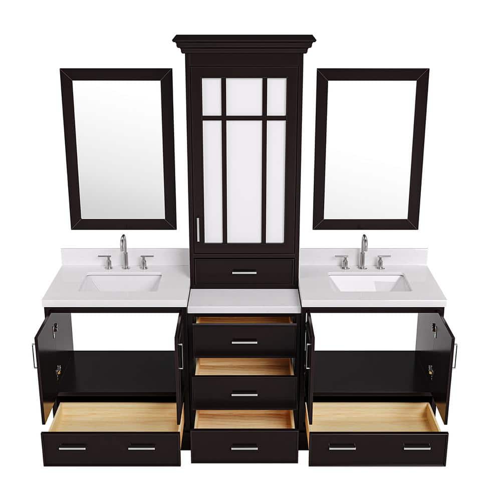 Espresso Double Bathroom Vanity with Carrara Marble Top and Mirror
