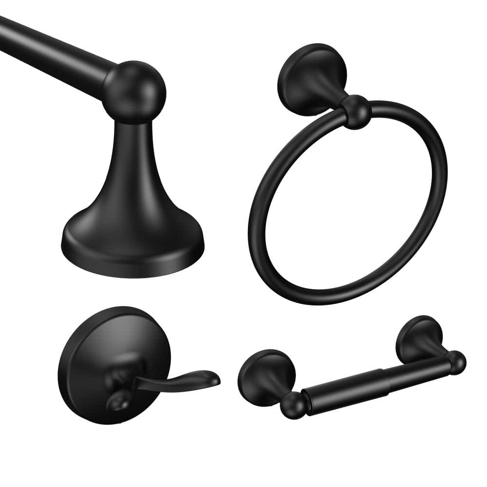 Black Bathroom Hardware Set, 4-Piece Round Bath Accessories with 24 in. Towel Rack Bar, Ring, Holder, Hook price history on PriceWatchPro